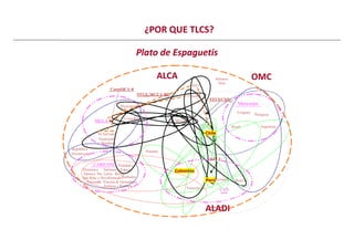 Canadá
EEUU
México
Uruguay
Paraguay
Brasil Argentina
Mercosur
Costa Rica
Nicaragua
MCCA
ALCA
-EEUU MCCA RD
Canadá-CA-4-
EEUU-Chile
Bahamas
Haití
OMC
¿POR QUE TLCS?
Plato de Espaguetis
Brasil Argentina
Bolivia
Colombia
Venezuela
Ecuador
El Salvador
Honduras
Guatemala
Jamaica
Trinidad y
Tobago
Antigua y Barbuda
Barbados
Belize
Dominica
Grenada
Guyana
Surinam
Sta. Lucia
St. Vincent & Grenadines
San Kitts y Nevis
CARICOM
Panamá
República
Dominicana
CAN
EEUU
Perú
Chile
ALADI
 