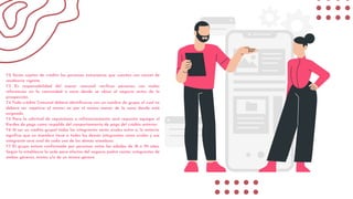 7.2 Serán sujetos de crédito las personas extranjeras que cuenten con carnet de
residencia vigente.
7.3 Es responsabilidad del asesor comunal verificar personas con malas
referencias en la comunidad o zona donde se ubica el negocio antes de la
prospección.
7.4 Todo crédito Comunal deberá identificarse con un nombre de grupo, el cual no
deberá ser repetirse al menos no por el mismo asesor de la zona donde está
asignado.
7.5 Para la solicitud de représtamo o refinanciamiento será requisito agregar el
Kardex de pago como respaldo del comportamiento de pago del crédito anterior.
7.6 Al ser un crédito grupal todos los integrantes serán avales entre sí, lo anterior
significa que un miembro tiene a todos los demás integrantes como avales y ese
integrante será aval de cada uno de los demás miembros.
7.7 El grupo estará conformado por personas entre las edades de 18 a 70 años.
Según lo establezca la sede para efectos del negocio podrá contar integrantes de
ambos géneros, mixtos y/o de un mismo género.
 