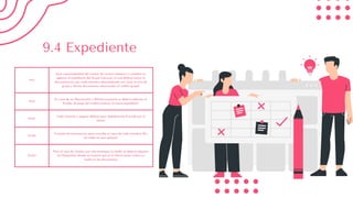 9.4.1
Será responsabilidad del auxiliar de cartera elaborar y custodiar en
agencia el expediente del Grupo Comunal, el cual deberá incluir la
documentación por cada miembro desembolsado, así como el acta de
grupo y demás documentos relacionados al crédito grupal.
9.4.2
En caso de ser Représtamo o Refinanciamiento se deberá adjuntar el
Kardex de pago del crédito anterior al nuevo expediente.
9.4.2.1
Cada contrato y pagaré deberá estar debidamente firmado por el
cliente.
9.4.2.2
Formato de autorización para consulta en buró de cada miembro (En
las sedes en que aplique)
9.4.2.3
Para el caso de clientes que solo estampen la huella se deberá adjuntar
las fotografías donde se muestre que es el cliente quien coloca su
huella en los documentos
9.4 Expediente
 