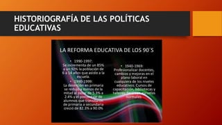 HISTORIOGRAFÍA DE LAS POLÍTICAS
EDUCATIVAS
 