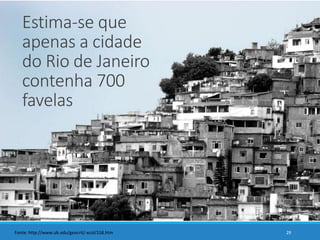 Estima-se que
apenas a cidade
do Rio de Janeiro
contenha 700
favelas
29Fonte: http://www.ub.edu/geocrit/-xcol/158.htm
 