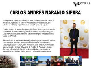 Estrategos
CARLOS ANDRÉS NARANJO SIERRA
Psicólogo de la Universidad de Antioquia, publicista de la Universidad Pontificia
...