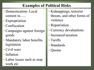 Political Risk Examples POLITICS OF GLOBAL MARKETING.ppt