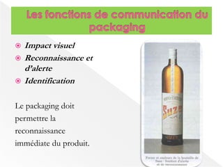  Impact visuel 
 Reconnaissance et 
d’alerte 
 Identification 
Le packaging doit 
permettre la 
reconnaissance 
immédiate du produit. 
 