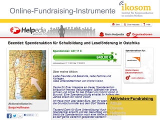 Online-Fundraising-Instrumente




                            Aktivisten-Fundraising
                            Altruja
                            Donare
                            Helpedia
 
