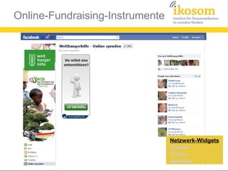 Online-Fundraising-Instrumente




                                 Netzwerk-Widgets
                                 Causes
                                 ChipIn
                                 spendino
 