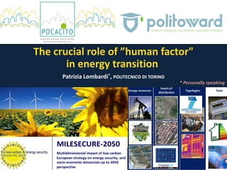 The crucial role of ”human factor"
in energy transition
Patrizia Lombardi*, POLITECNICO DI TORINO
* Personally speaking
 