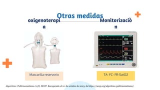 Otras medidas
Mascarilla reservorio TA- FC- FR-SatO2
oxigenoterapi
a
Monitorizaciò
n
Algoritmo: Politraumatismo. (s/f). SEUP. Recuperado el 12 de octubre de 2023, de https://seup.org/algoritmo-politraumatismo/
 