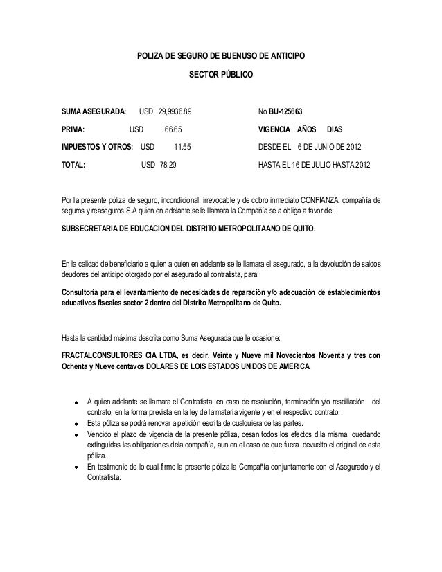 Poliza de seguro de buen uaso de anticipo