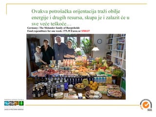 Ovakva potrošačka orijentacija traži obilje
   energije i drugih resursa, skupa je i zalazit će u
   sve veće teškoće…
Germany: The Melander family of Bargteheide
Food expenditure for one week: 375.39 Euros or $500.07




                                                                                                                                                                                                                      
 