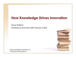 How Knowledge Drives Innovation Dave Pollard KMWorld & Intranets 2007 Session C202 [email_address] howtosavetheworld.ca 