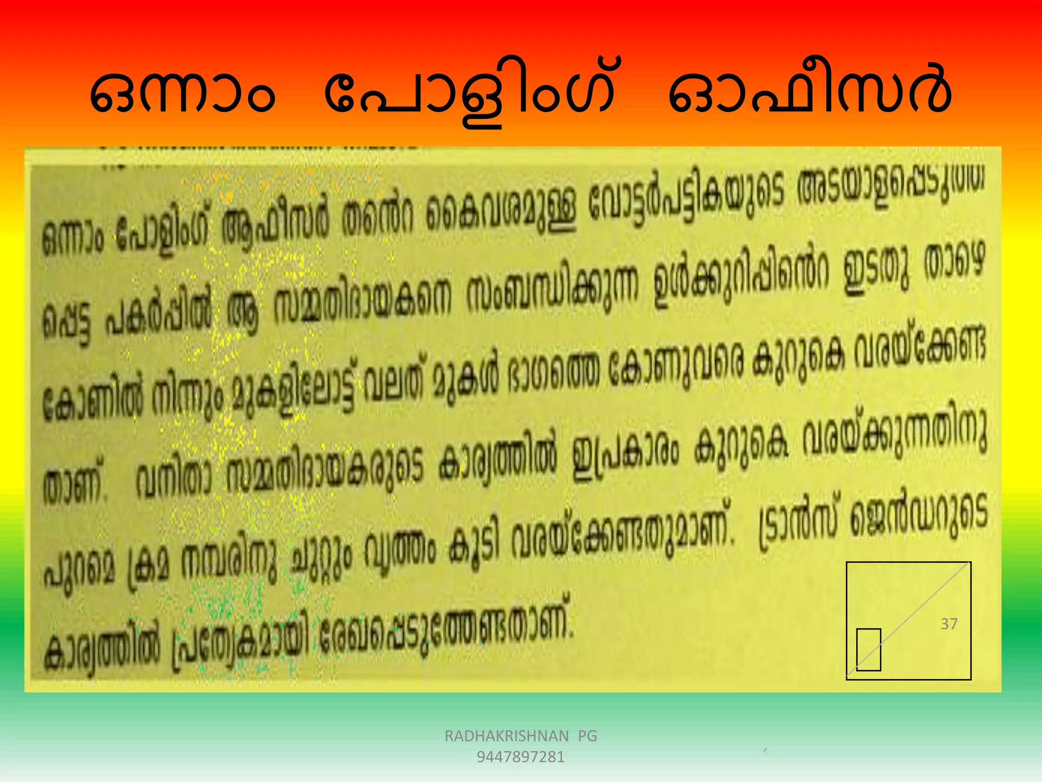 ഒന്ാം ന്ദപാളിംഗ് ഓഫീസർ
37
RADHAKRISHNAN PG
9447897281
 