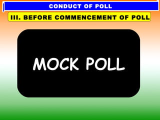 III. BEFORE COMMENCEMENT OF POLL
MOCK POLL
CONDUCT OF POLL
 