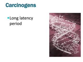Carcinogens

Long latency
 period
 