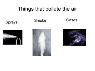 Things that pollute the air
Smoke Gases
Sprays
 