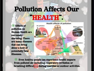 Pollution Affects Our
"HEALTH".
✳Effects of
pollution on
Human Health are
extremely
alarming. There
are many diseases
that...