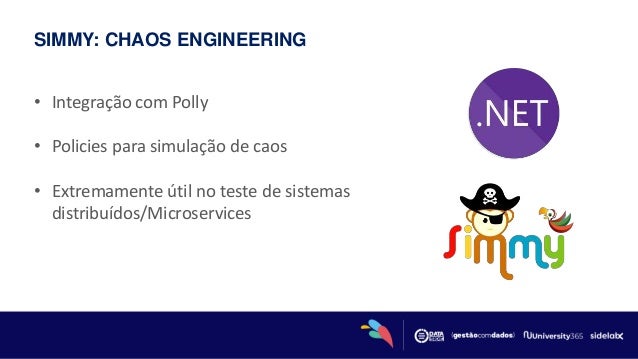 SIMMY: CHAOS ENGINEERING
• Integração com Polly
• Policies para simulação de caos
• Extremamente útil no teste de sistemas
distribuídos/Microservices
 