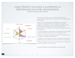 LORSQUE L’ONDE DE CHOC FRAPPE LA CULTURE
ELLE SE PROPAGE RAPIDEMENT EN SENS INVERSE, BALAYANT SUR
SON PASSAGE TOUT CE QUI NE S’EST PAS ADAPTÉ
8
Activités
Nature de
l’entreprise
Social Economique Politique Culturel
Valeurs
& croyances
Intensité
Propagation
 