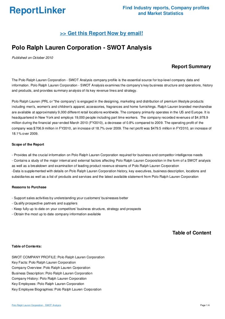 Polo Ralph Lauren Corporation - SWOT Analysis