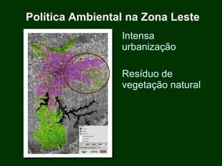 Política Ambiental na Zona Leste Intensa urbanização Resíduo de vegetação natural 