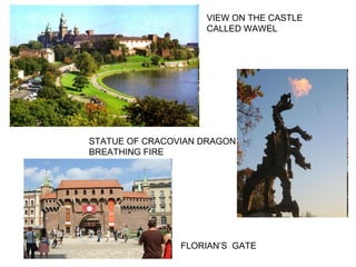 VIEW ON THE CASTLE
CALLED WAWEL

STATUE OF CRACOVIAN DRAGON
BREATHING FIRE

FLORIAN’S GATE

 