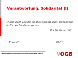 Verantwortung, Solidarität (I) » Frage nicht, was der Staat für dich tun kann, sondern was du für den Staat tun kannst. «   JFK 20.Jänner 1961 Europa? USA? 