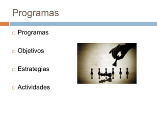 Programas
   Programas

   Objetivos

   Estrategias

   Actividades
 