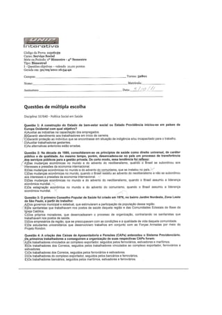 provas- Política social-saúde-habitação 