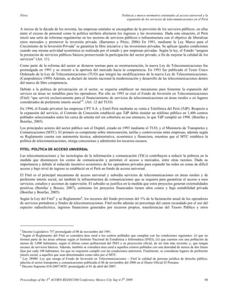 Políticas y marco normativo orientados al acceso universal y la expansión de los servicios de telecomunicaciones en el perú   patricia pérez malca (2009)