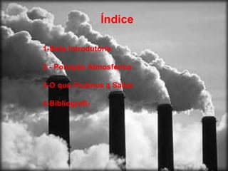 Índice 1-Nota Introdutória 2 - Poluição Atmosférica 3-O que Ficámos a Saber 4-Bibliografi a 