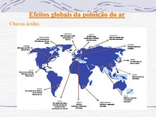 Efeitos globais da poluição do ar
Chuvas ácidas
 