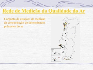 Rede de Medição da Qualidade do Ar
Conjunto de estações de medição
da concentração de determinados
poluentes do ar
 