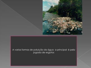 A varias formas de poluição da água  a principal  é pela jogada de esgotos 