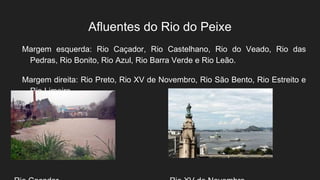 Afluentes do Rio do Peixe
Margem esquerda: Rio Caçador, Rio Castelhano, Rio do Veado, Rio das
Pedras, Rio Bonito, Rio Azul, Rio Barra Verde e Rio Leão.
Margem direita: Rio Preto, Rio XV de Novembro, Rio São Bento, Rio Estreito e
Rio Limeira.
 