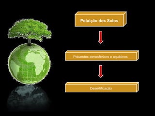 Poluição dos Solos Poluentes atmosféricos e aquáticos  Desertificacão 