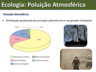 Poluição Atmosférica
 Distribuição aproximada dos principais poluentes do ar nas grandes metrópoles
Ecologia: Poluição Atmosférica
 