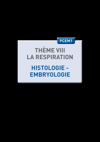 ANNÉE UNIVERSITAIRE 2016-2017 / THEME VIII : LA RESPIRATION / PCEM1 35
THÈME VIII
LA RESPIRATION
HISTOLOGIE -
EMBRYOLOGIE
PCEM1PCEM1
Ce poly a ete telechargé depuis med-tmss.blogspot.com/2016/08/cours.html | Page Fb : www.facebook.com/Faculte.de.Medecine.TMSS
 