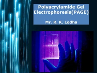 Page 1
Polyacrylamide Gel
Electrophoresis(PAGE)
Mr. R. K. Lodha
 