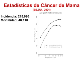 Estadísticas de Cáncer de Mama (EE.UU., 2004) Incidencia: 215.990 Mortalidad: 40.110 
