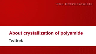 About crystallization of polyamide
Ted Brink
 