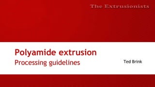 Polyamide extrusion
Processing guidelines Ted Brink
 