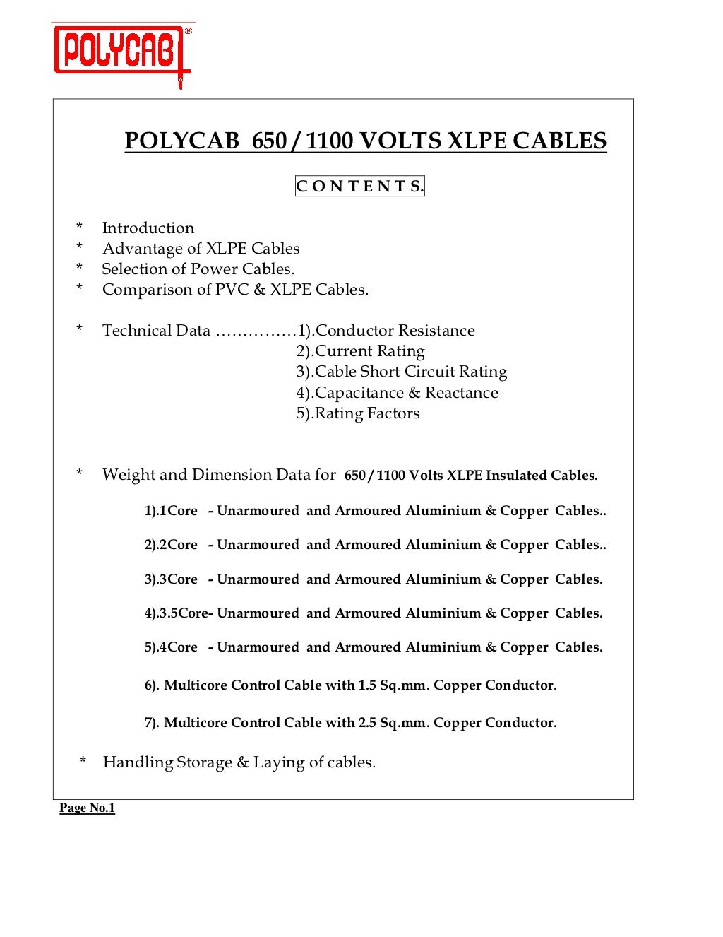 Polycab cable details lt_xlpe_is7098_i