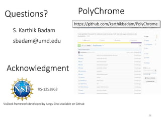 Acknowledgment
S. Karthik Badam
sbadam@umd.edu
Questions?
IIS-1253863
PolyChrome
https://github.com/karthikbadam/PolyChrom...