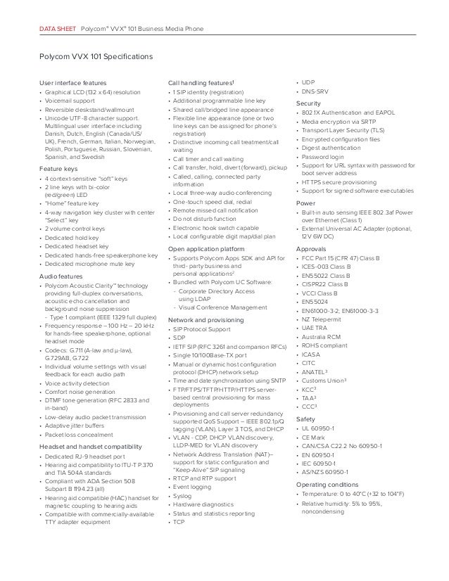 Polycom VVX-101 Business Media IP Phone Manual