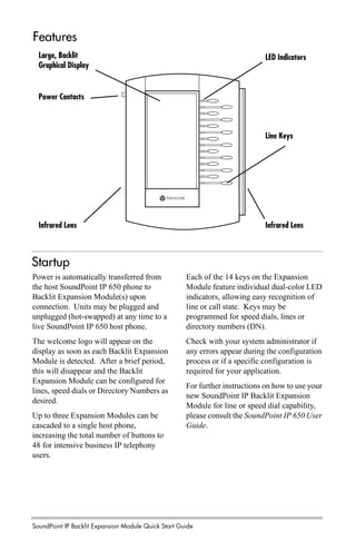 Polycom soundpoint ip650 add on module quick reference guide | PDF