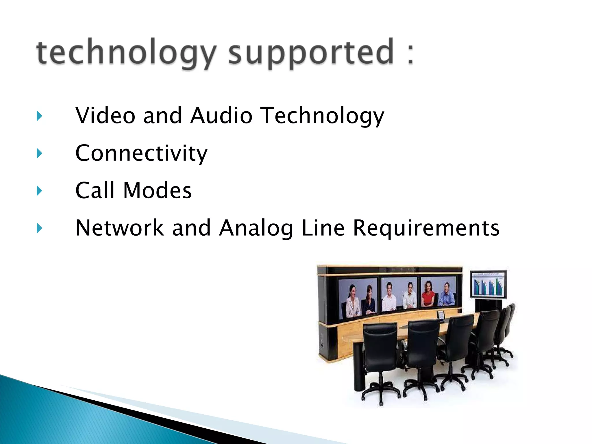 Video and Audio Technology Connectivity Call Modes Network and Analog Line Requirements