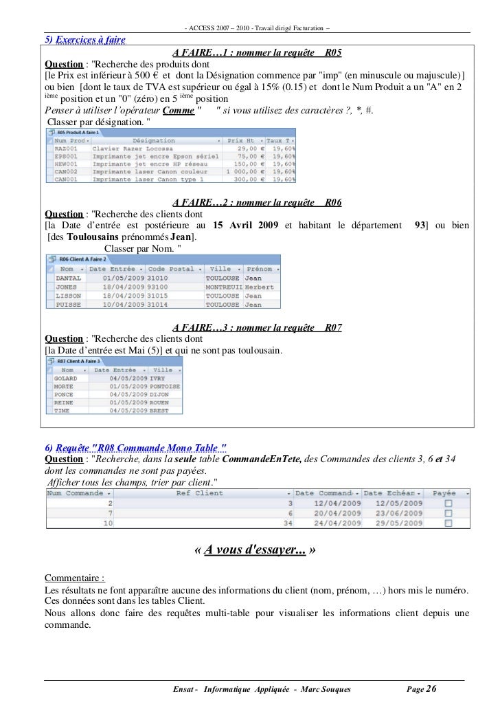 exemple facture access 2007
