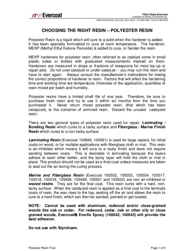 Fiberglass Resin Hardener Ratio Chart