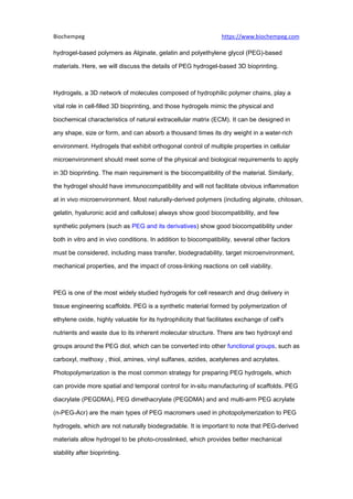 Polyethylene glycol (peg) hydrogel based 3 d bioprinting biochempeg | PDF