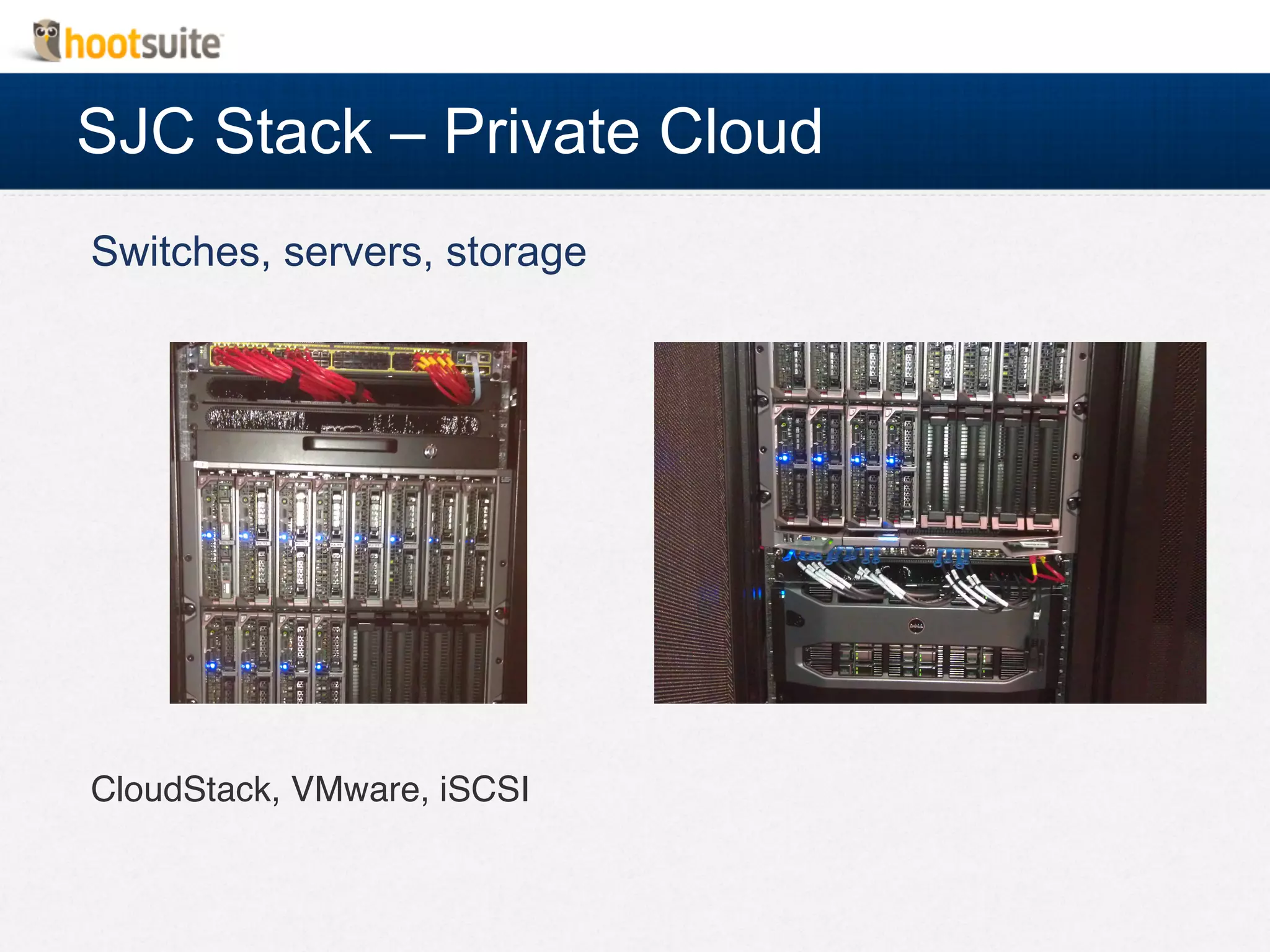 SJC Stack – Private Cloud
CloudStack, VMware, iSCSI!
Switches, servers, storage
 